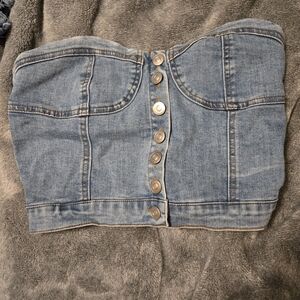 Papillon Blanc Light Blue Denim Buttoned Crop Top